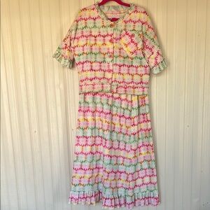 HANDMADE Vintage Knit‎ Floral 2-piece Skirt Set Short Sleeves Womens S-M